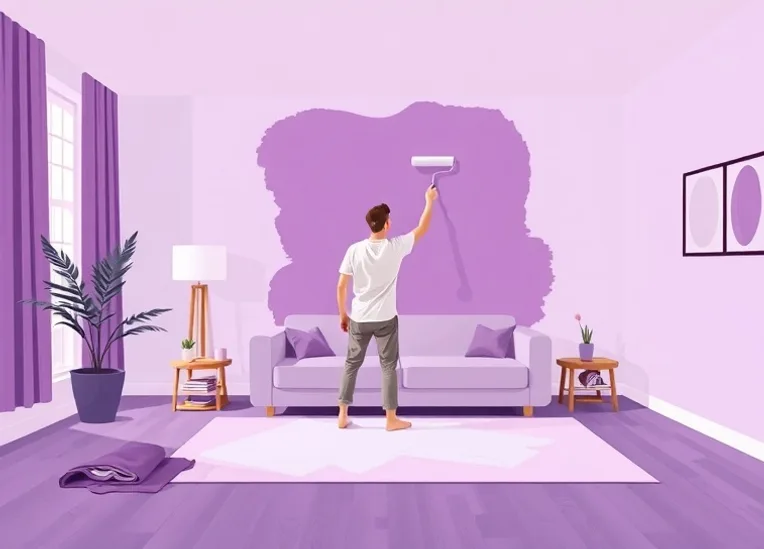 Peintre appliquant la peinture au rouleau sur un mur de salon